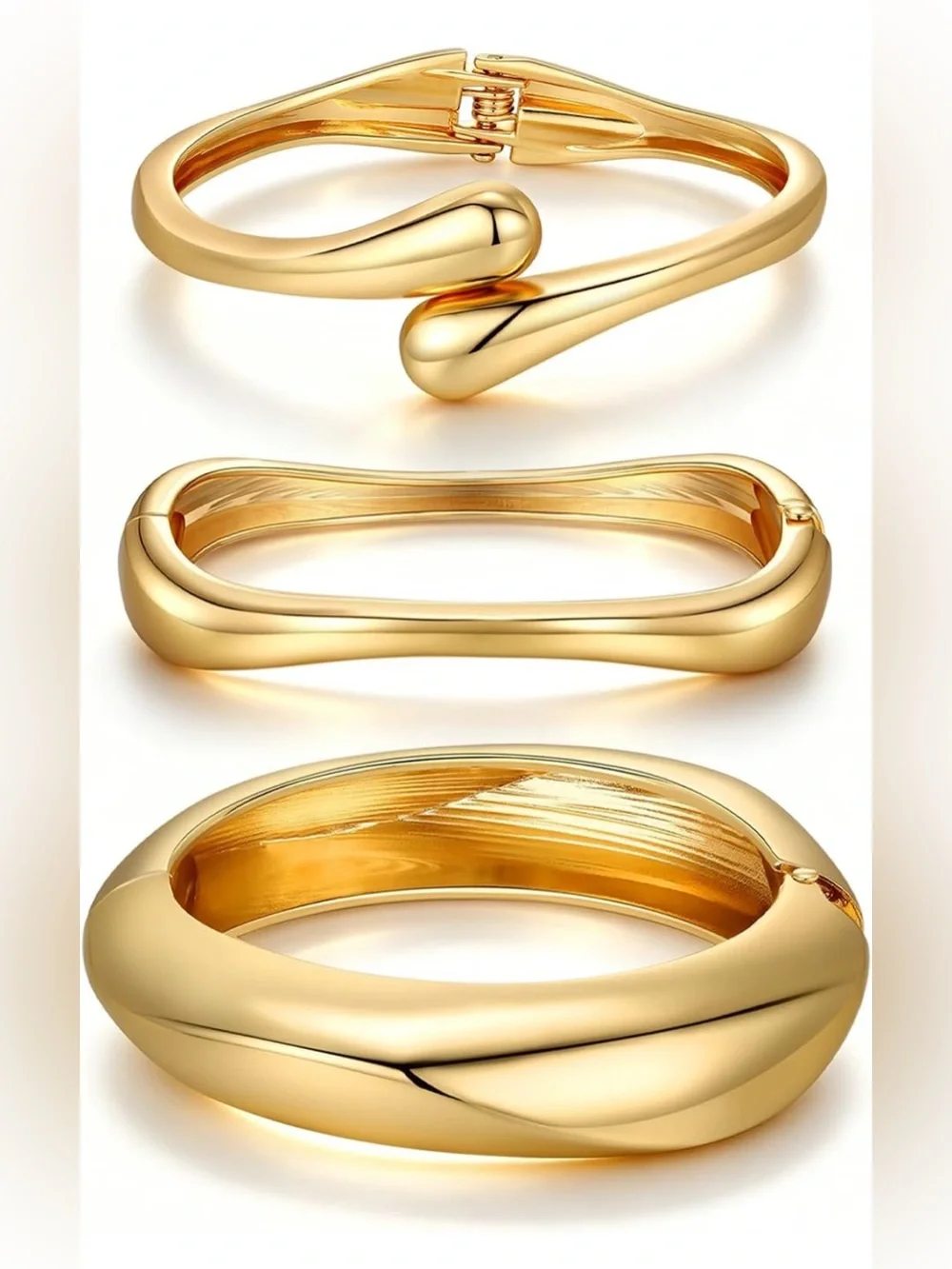 14K Gold Plated Sculptural Wrap Cuff Bracelets Set - Picture 2 of 6